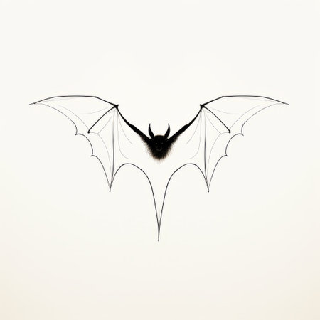 a minimalist one-line drawing of a realistic bat, featuring a single continuous black line on a clean white background. the figure outline captures the essence of the bat in a simple and minimalistic style, showcasing clean and precise lines. ai generatedの素材