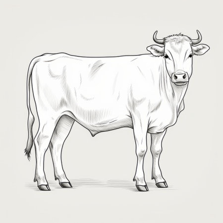 a minimalist one-line drawing of a realistic cow, featuring a single continuous black line on a clean white background. the figure outline captures the simplicity and minimalism of the one-line drawing style, showcasing clean and precise lines. ai generatedの素材