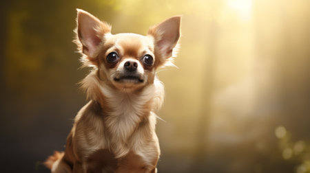 a stunning chihuahua breed captured in a photorealistic full body portrait. this captivating image showcases the dog looking directly at the viewer against a beautiful light background. taken by a national geographic award-winning photographer, the photo was shot using a sony alpha a9 ii camera and a sony fe 600mm f4 g master oss lens. ai generatedの素材