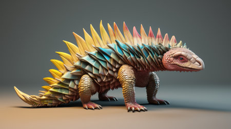 a small elizabeth-sized ethnographic model featuring colorful spikes, created in the style of zbrush. inspired by dino valls, this vibrant artwork showcases a masterful use of light and shadow, with elements of solarization. the explosive wildlife and baroque animals add a unique touch to the muted colorscape. ai generatedの素材