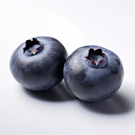 a close-up photograph of a vibrant blueberry, captured in the style of janek sedlar, with minimal retouching. the image showcases precise hyperrealism, against a clean white background. inspired by the works of basil gogos and rinko kawauchi, this photo is available under the creative commons attribution license. ai generatedの素材
