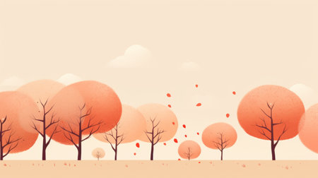 autumn tree background featuring a picturesque autumn landscape. this wallpaper captures the essence of fall with its vibrant colors and beautiful tree. inspired by the style of emiliano ponzi, the terracotta hues create a warm and inviting atmosphere. the sketchfab design adds a cute and cartoonish touch to the panoramic scale of this uhd image, showcasing light red and beige tones. ai generatedの素材