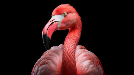 the pink flamingo, flamocis fulicae, is a captivating subject in this uhd image by sacha goldberger. with its dark black and crimson feathers, the bird stands out with eye-catching detail. richard friese's bold colorism technique enhances the birds-eye-view perspective, making this photo a stunning portrayal of this unique flamingo species. ai generatedの素材