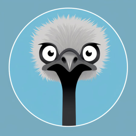 the ostrich icon is available for download now. it features a caricature-like illustration style with dark gray and light blue colors. this wildlife art has a satirical twist and is captured through a fish-eye lens. the hauntingly beautiful illustrations showcase a strong facial expression and furry art. ai generatedの素材