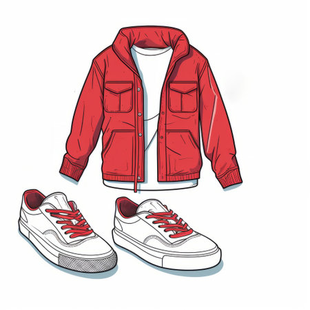 a coloring book design for sneakers outfit featuring a trendy and casual ensemble inspired by urban flanders red ale. this design showcases a model wearing the outfit, accompanied by an illustration and coloring page. the design is presented in a line drawing style on a white background, perfect for coloring enthusiasts. ai generatedの素材