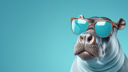 a hippo wearing sunglasses is depicted in this 3d photo. the image features a transparent background and showcases a realistic animal 3d illustration. the style of the artwork is characterized by saturated colors, with a combination of dark gray and light cyan. the composition exudes a sense of pensive surrealism, inspired by advertising aesthetics. the photo is available under a creative commons attribution license andの素材