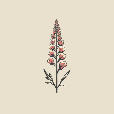 a minimalistic graphic design showcasing a lupine flower in a traditional mexican style. the hand-drawn animation depicts the historical illustration with a light beige and red color palette, exuding a sense of stark minimalism. discover this captivating artwork on flickr. ai generatedの素材