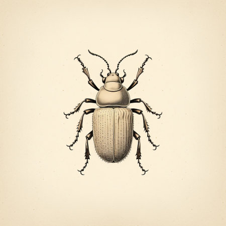 vintage vector illustration of a little green beetle, reminiscent of vintage sepia-toned photography. this highly detailed illustration showcases the intricate beauty of the beetle, with minimalistic forms and a touch of taxidermy inspiration. created in the style of jean-leon gerome, the ivory-colored beetle stands out against the background, making it a captivating piece of art. ai generatedの素材