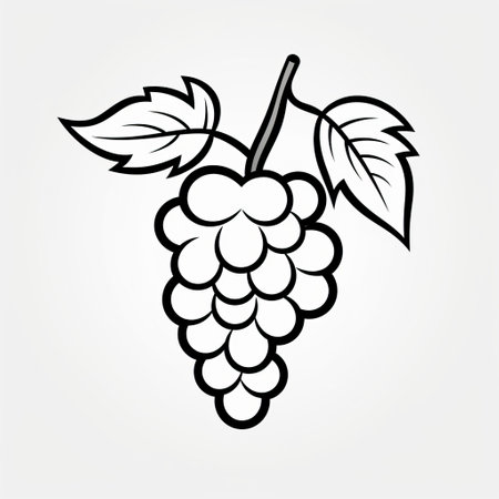 a grape icon vector illustration is depicted in this graphic design sketch. the illustration is created in the style of intricate black and white illustrations, reminiscent of the works of rockwell kent. the design showcases simple shapes and precisionist lines and shapes, resulting in a visually striking graphic illustration. ai generatedの素材