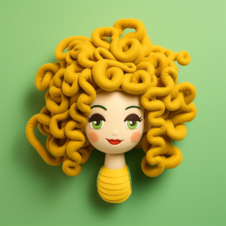 a handmade sculpture featuring spaghetti-based cartoon characters, inspired by feminine pop art and snailcore. the sculpture showcases vibrant yellow and emerald colors, with precise and lifelike details. its handcrafted beauty reflects elements of baroque classicism, making it a contest winner. ai generatedの素材