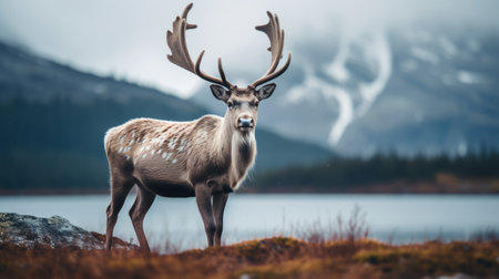 whale photo of canadian caribou in bokeh-filled background with perfect lighting. high resolution of at least 32k captures intricate details of majestic creatures. ai generatedの素材