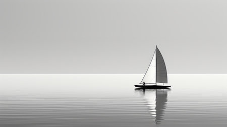 a minimalist black-and-white technical drawing of a j/22 sailboat on a calm sea. the lone j/22 is the focal point, exuding tranquility and isolation. perfect for design projects seeking a serene and minimalist aesthetic. ai generatedの素材