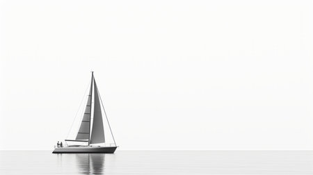 a minimalist, black-and-white technical drawing of an olson 30 sailboat. the lone olson 30 is positioned in the center of the image, surrounded by a calm sea. this tranquil and isolated depiction of the sailboat makes it a versatile choice for various design projects. ai generatedの素材