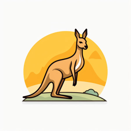 a character kangaroo australian emoji is depicted in this vector image. the kangaroo is showcased on a white background, with bold lines and vibrant colors inspired by minimalist landscapes and nature-inspired art nouveau. the image also incorporates animated gifs, mountainous vistas, and pop art-inspired colors and imagery, including light yellow and light orange. ai generatedの素材