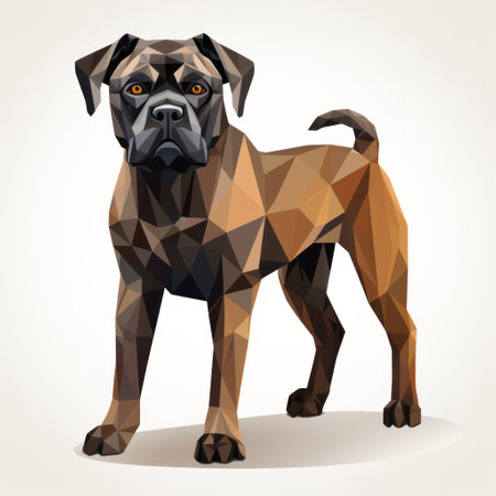 a detailed and realistic vector illustration of a boxer dog silhouette, created in the style of geometric cubism. the illustration showcases dark beige and dark amber colors, with hyper-detailed renderings and geodesic structures. this colorful cartoon-like depiction captures the essence of the boxer breed in a unique and artistic way. ai generatedの素材