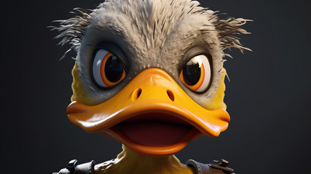 a lifelike 3d character of a duck with comical bulging eyes is depicted in this hyper-realistic sci-fi style photo. inspired by the barbizon school, the duck's intense emotions and subtle expressions are captured, while felt creations and overexposure techniques add texture and depth to the image. ai generatedの素材