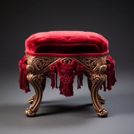 the rouge stool, inspired by the artistic style of mike campau, showcases intricate rococo ornate decoration. this handcrafted upholstered stool features stunning 8k 3d detailing, reminiscent of the works of frank cadogan cowper and john singer sargent. with classical influences and exquisite carving, the rouge stool is a true masterpiece. ai generatedの素材