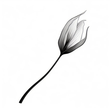 a black and white drawing of a tulip, showcasing abstract minimalistic composition and realistic usage of light and color. this minimalist illustration, created with a sleek and arabesque style, captures the essence of the floralpunk movement. the long lens technique adds depth and detail to the intricate floral design. ai generatedの素材
