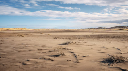 a stunning landscape photo captures the beauty of a dune lake surrounded by sand. the image, inspired by the style of carl zeiss distagon t 15mm f28 ze lens, showcases the sea and coast in a transavanguardia manner. with atmospheric perspective and nature-based patterns, this matte photo presents dramatic vistas that will leave you in awe. ai generatedの素材