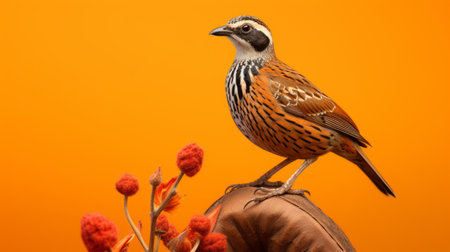 a bird perched on a shoe amidst the vibrant autumn foliage. this hyper-realistic portrait captures the intricate details of the striped arrangements. the 32k uhd image showcases the dark orange and orange hues, reminiscent of the bengal school of art. the composition beautifully combines the elements of birds and flowers. ai generatedの素材