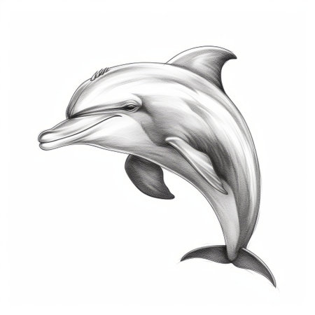 a sleek metallic dolphin design inspired by mort knstler, featuring realistic portrait drawings in the style of magali villeneuve and j scott campbell. the artwork is digitally enhanced with ambient occlusion for added depth and detail. ai generatedの素材