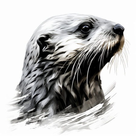 sea otter illustration on white background, featuring realistic impressionism style. the artwork showcases a blend of dark white and light silver tones, capturing the essence of environmental portraiture. with graphical precision and meticulous illustration techniques, this piece is a stunning example of precision painting. ai generatedの素材
