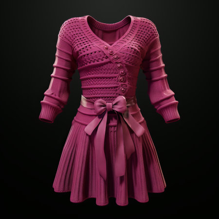 a knitted dress in dark pink, showcased on a black background, captures the essence of the paris school with its photorealistic details. the high tonal range adds depth to the subdued colors, making it a versatile piece for collecting and various modes of display. ai generatedの素材