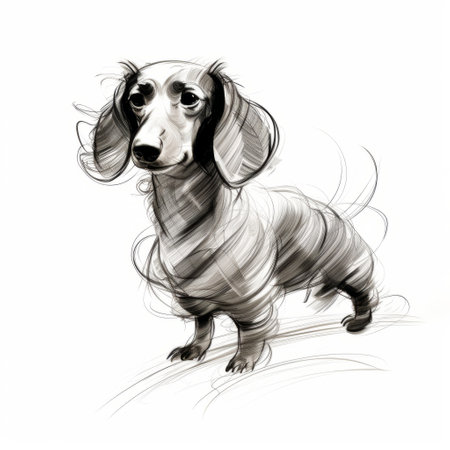 dachshund drawing: an abstract pen ink artwork of a dachshund on a white background. this digital painting showcases a motion blur effect, with shades of gray and beige. the cartoonish character design adds a touch of charm to this beautiful illustration. ai generatedの素材
