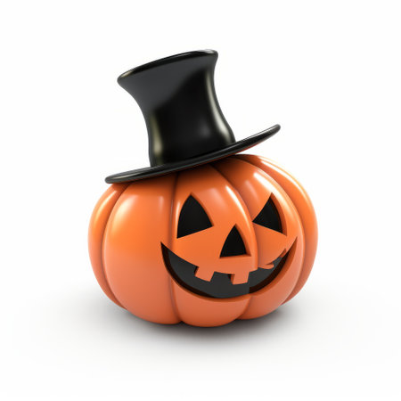 a jack o lantern, in the style of daz3d, is showcased on a white background. this elegantly formal image captures the essence of halloween with its quirky characters and detailed costumes. the topcor 58mm f14 lens beautifully captures the intricate details of the pumpkin. the photo also incorporates depictions of inclement weather, adding a touch of atmosphere to the scene. ai generatedの素材