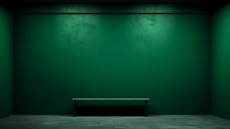 a digital illustration photo featuring an empty dark room with a green wall. the image is created in a high detailed style, showcasing patinated and oxidized textures. vibrant colors are used to create a visually striking effect. the composition is minimalistic, with minimal objects present. this artwork is reminiscent of the style of mike campau, known for his strong use of color and attention toの素材