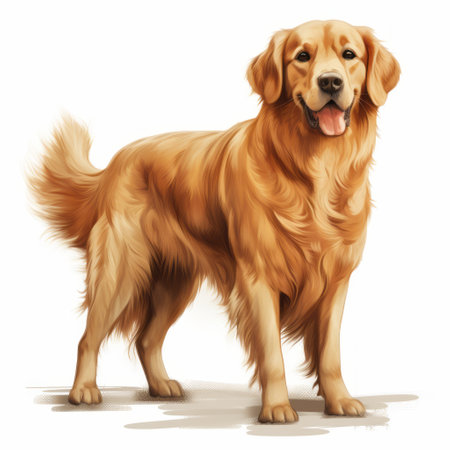 golden retriever, the cartoon dog, is depicted in highly detailed illustrations by artists magali villeneuve and steve henderson. these detailed character illustrations showcase the sleek and stylized features of the golden retriever, brought to life through painted illustrations and digitally enhanced techniques. ai generatedの素材