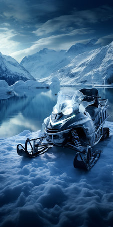 snowmobile wallpapers showcase stunning landscapes with dramatic lighting, featuring mountainous vistas and illuminated landscapes. these wallpapers, captured by signe vilstrup in a photo-realistic style, display a captivating combination of dark aquamarine and white hues. the images, reminiscent of still lifes, evoke a sense of adventure and thrill. ai generatedの素材