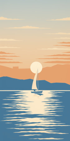 minimalist seascape with a sailboat on wavy sea, billowing sails, and wind currents depicted as flowing lines. clear sky with an ambiguous, blurred horizon symbolizing the quote's notion of not knowing the destination. elegant and simple line-art image embodying the essence of the quote. ai generatedの素材