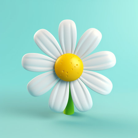 3d flower with a yellow center, teitt peill, featuring a playful character design style. the flower is predominantly white and cyan, with soft gradients and realistic rendering achieved through vray tracing. this cute and quirky marguerite blasingame adds a touch of whimsy to any design project. ai generatedの素材