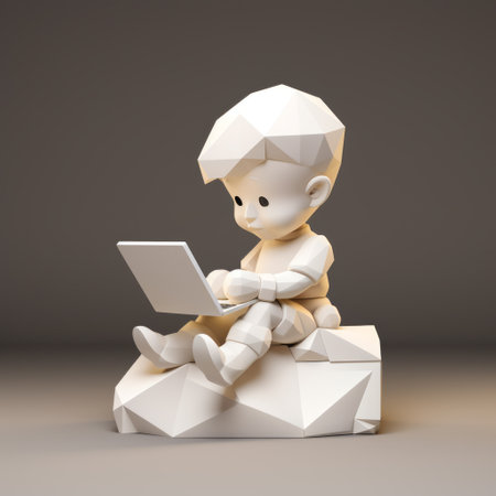 infant writer character in a high detailed 3d low-poly design. minimalistic shapes, clean geometry, and sharp contrast create a modern and efficient look. the 45-degree angle adds depth, while the realistic surface materials and accurate color representation enhance the fine details. with a white pastel background, this ultra-detailed image is optimized for a high-resolution viewing experience. ai generatedの素材