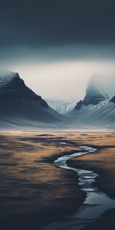 a stunning photograph captured by johannes voss, showcasing a plain with majestic mountains in the background. this visually captivating image, which won the unsplash contest, is a masterpiece of visual art. with a front-facing perspective, it exudes nostalgic vibes and offers a sparsely populated landscape. perfect as a high-quality 4k vertical wallpaper for your phone, it combines elements of ffffound, iceland marsh photography, bussiere rutkowskiの素材