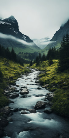 a stunning photo of a forest with majestic mountains in the background. this captivating image, taken by johannes voss, showcases the beauty of nature. it has won the unsplash contest and is a masterpiece of visual art. with elements of ffffound, iceland river photography, and andreas rocha's work, this 4k vertical wallpaper captures a front-facing perspective and evokes nostalgic vibes. perfect for a high-quality 4kの素材
