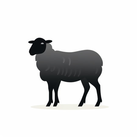a sheep drawing, featuring dark palette chiaroscuro and flat shapes, stands on a white background. the bold shadows, dark gray, and light black hues create a striking visual effect. the artwork incorporates elements of american iconography and showcases an elegant use of negative space, along with flat shading techniques. ai generatedの素材