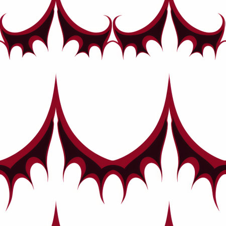 red and white angel wings, designed in the style of illusory tessellations, stand out against a white background. with jagged edges and a minimalist stage design, these wings evoke a gothic revival aesthetic. created by gregoire guillemin, the ultrafine detailing in dark maroon and black adds depth and intrigue to the overall composition. ai generatedの素材