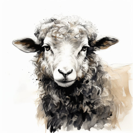 a sketch of a sheep in expressionistic style, depicted on a white background. this artwork showcases the unique and abstract interpretation of the subject, capturing the essence of the sheep's form and expression. the sketch is available for viewing on the website, ensuring high-quality resolution and a fast loading experience. ai generatedの素材