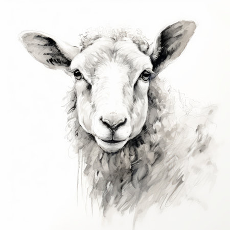 a sketch of a sheep in expressionistic style, depicted on a white background. this artwork showcases the unique and abstract interpretation of the subject, capturing the essence of the sheep's form and expression. the sketch is available for viewing on the website, ensuring high-quality resolution. ai generatedの素材