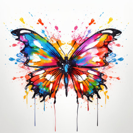 a butterfly sketch in expressionism style is depicted on a white background. this artwork showcases intricate details and vibrant colors, capturing the essence of the butterfly's beauty. the sketch is available on the website for viewing in high quality. ai generatedの素材