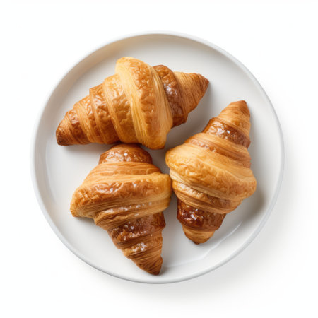 five delicious sfogliatella pastries are arranged in a slightly uneven row, perfectly complemented by a steaming cup of coffee. this top view photo showcases the light and airy texture of the pastries against a clean white background. the image is captured with a 16:9 aspect ratio, ensuring a visually appealing composition. ai generatedの素材