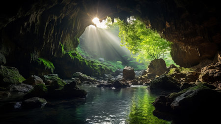 aetherpunk-inspired photograph showcasing the breathtaking beauty of a cave with intricate details. captured using the cinematic canon eos rebel t7 and a range of lenses from 35mm to 200mm, this award-winning photo is rendered in hyper-realistic quality with stunning lighting effects. available in 8k, 16k, 4k, and uhd resolutions, this photo is a true masterpiece of realistic and high-resolution photography. ai generatedの素材