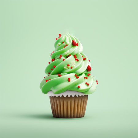 candy canes with green frosting shaped like a christmas tree and sprinkles on top, placed on a white background. ai generatedの素材