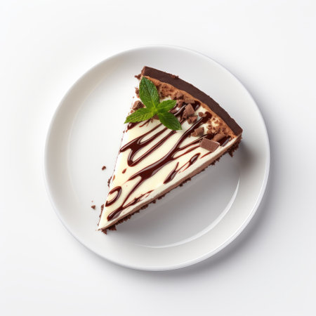 a plate of delicious cheesecake, captured in stunning 4k, 8k, and uhd resolution, awaits the indulgence of brownie enthusiasts. this hyper-detailed top view photo showcases the mouthwatering dessert on a pristine white background, making it an ideal choice for professional advertising and food photography. ai generatedの素材