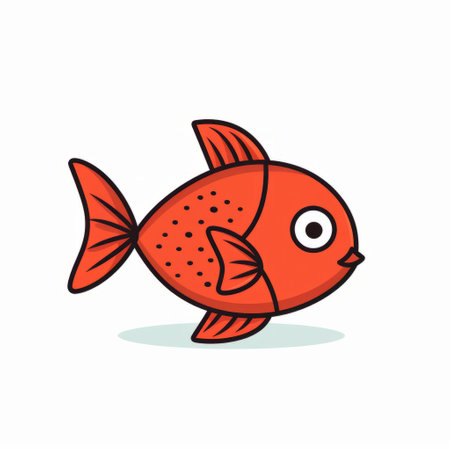 a cute fish on a white background, featuring a simple children's drawing style with no details or shadows. the fish is depicted in two colors with a black outline, showcasing varied body shapes. ai generatedの素材