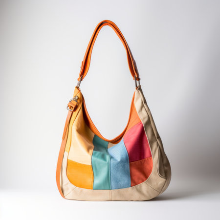 a vibrant and eye-catching image of a hobo bag, featuring bold pops of color against a clean background. this high-quality photo captures the intricate details and texture of the bag, showcasing its stylish design. shot with a dslr camera in natural light, the image has a sleek and modern aesthetic that draws attention to the product. perfect for showcasing the hobo bag's beauty and versatility.の素材