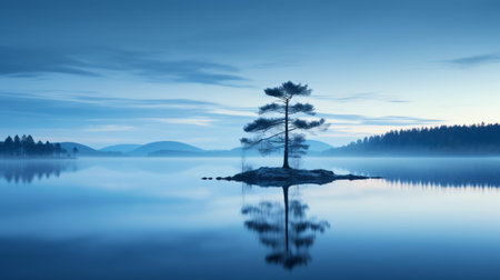 the photo showcases the breathtaking transformation of luosto's natural landscape into a mesmerizing wonderland during the blue hour. shot with a canon 5d, this high-quality, 16k, and hd image captures the minimalist beauty of the scene, creating a transparent and captivating visual experience. ai generatedの素材