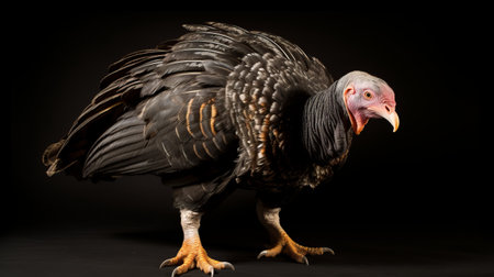 a stunning full body portrait of an award-winning turkey captured in hyperrealistic detail. this ultra wide shot showcases the intricate feathers and lifelike taxidermy of the subject. the focus on the eye adds depth and realism to the image. shot with a canon 300mm f/2.8 lens, this studio-lit photograph is of exceptional quality, perfect for high-resolution printing. ai generatedの素材